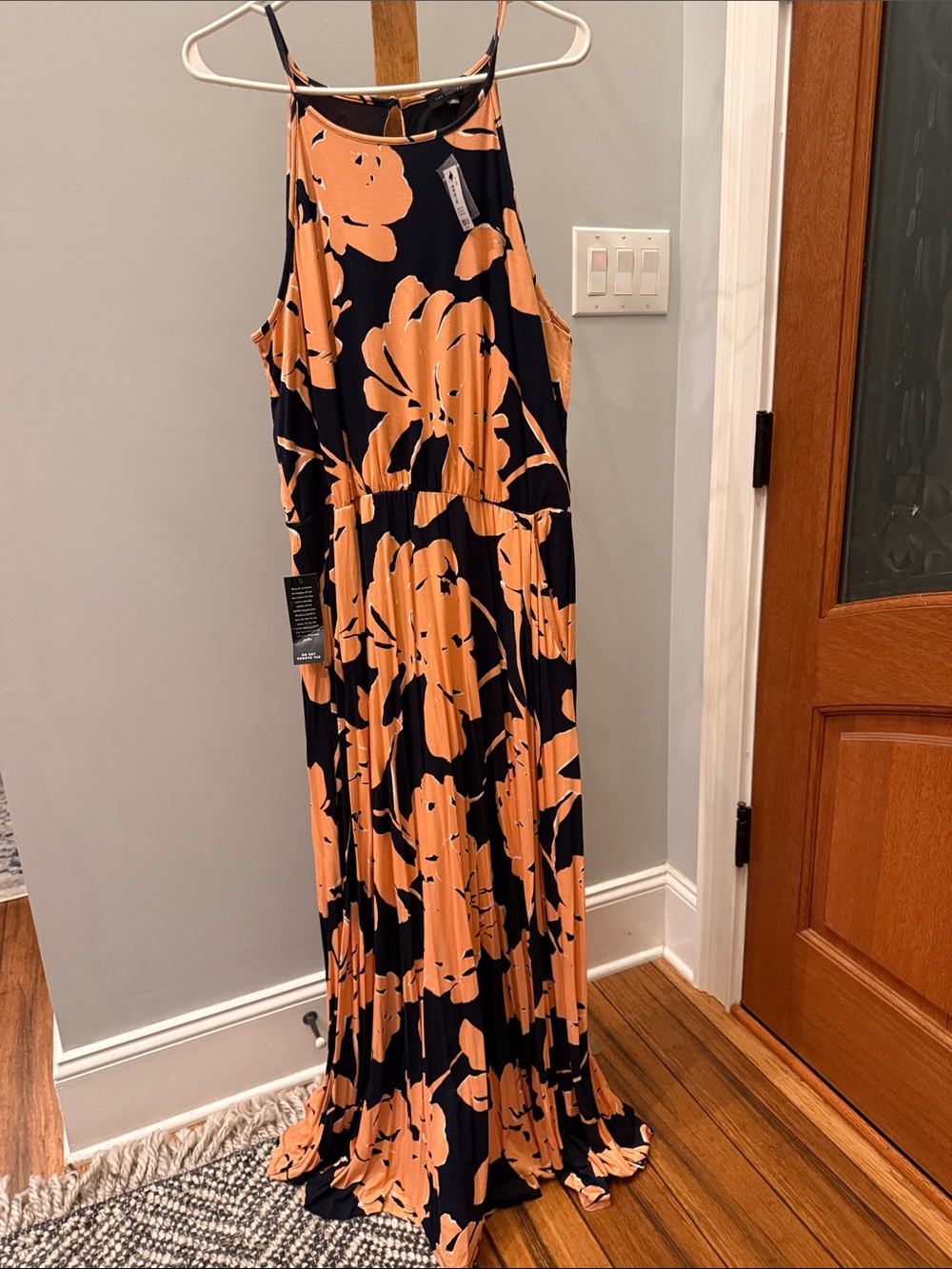 The Limited New XL Blue Maxi Dress with Large Peach Floral Print